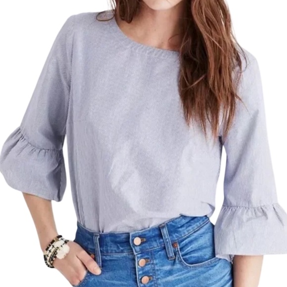 Madewell Blue & White Stripe Bell Sleeve Top - Picture 2 of 5